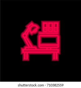 Work station red glowing neon ui ux icon. Glowing sign logo vector