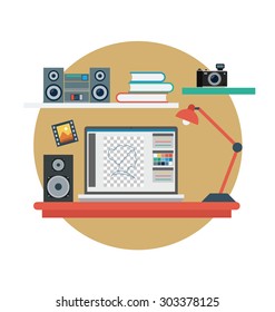 Work Station Vector Illustration 