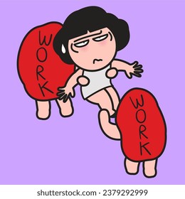 Work Is Stealing Stressed Office Woman Life Concept Card Character illustration