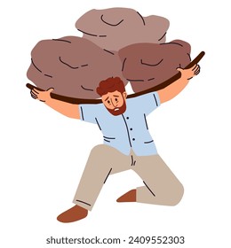 Work stress.Workload businessman. Bureaucracy overworking.Busy workload deadline.Tired businessman carrying heavy.Work responsibility.Debt burden.Bearing debt.Man carrying heavy stone.mortgage debt.