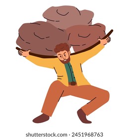Work stress.Workload businessman. Bureaucracy overworking.Busy workload deadline.Tired businessman carrying heavy.Work responsibility.Debt burden.Bearing debt.Man carrying heavy stone.mortgage debt.