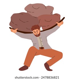 Work stress.Workload businessman. Bureaucracy overworking.Busy workload deadline.Tired businessman carrying heavy.Work responsibility.Debt burden.Bearing debt.Man carrying heavy stone.mortgage debt.