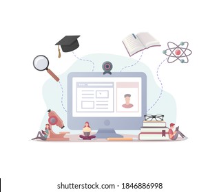 Work and study at home. School education. Flat vector illustration. Isolated on white background.