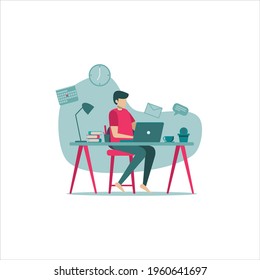 Work or Study from Home in Simple Flat Vector Illustration