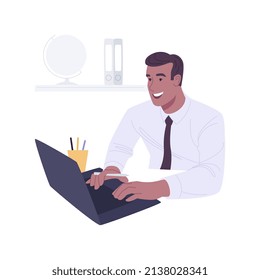Work and study isolated cartoon vector illustrations. Man looking at laptop, flexible schedule, combine studying with job, online degree, distance learning, virtual education vector cartoon.