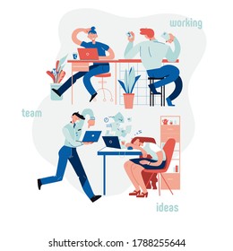 Work and study at laptop, communication vector illustration