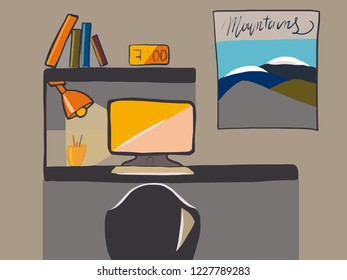 Work and study space business vector in the room on gey background