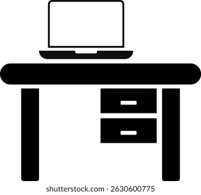 work table icon with laptop. monitor screen at table. employee desk. Office employee at the workplace. Includes working