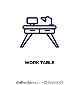 work table outline icon. Linear vector from business concept. Thin line work table icon isolated on white background