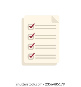 Work task icon flat vector. Test checklist. Paper project isolated
