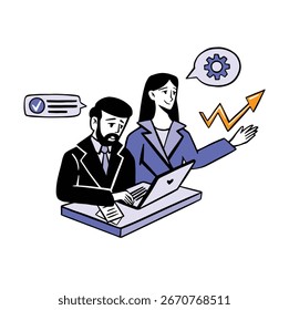 Work in a team of business people. Vector Illustration color flat