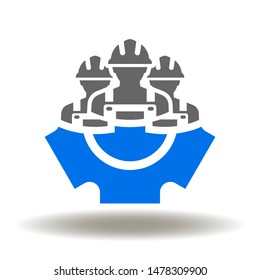 Work Team Engineer Cog Wheel Icon Vector. Teamwork Engineering Industry Logo. Worker Group Gear Repair Service Business Illustration.