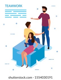 work team group with puzzle piece vector illustration design