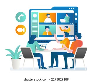 The work team is having an online meeting