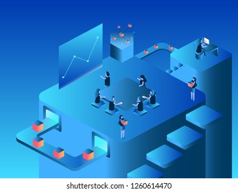 Work team isometric flat design vector illustration