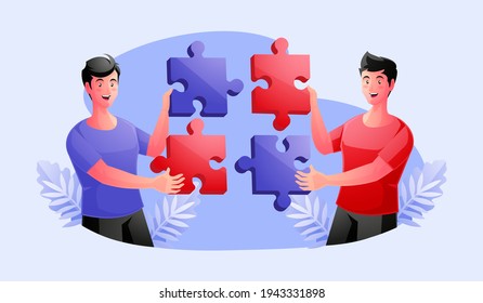 Work team joining puzzle pieces, collaboration, partnership concept
