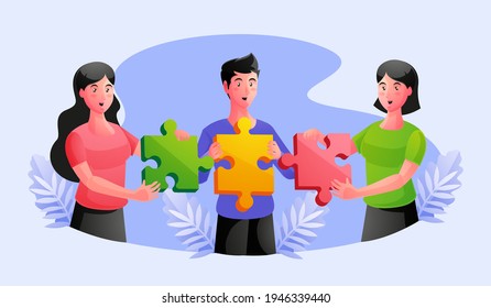 Arbeitsgemeinschaft verbindet Puzzleteile, Zusammenarbeit, Partnerschaftsprojekt
