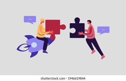 Work team joining puzzle pieces, brainstorming, collaboration, partnership concept 