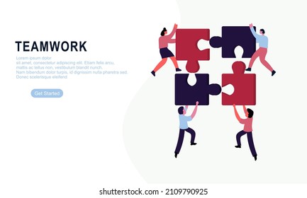 Work Team Joining Puzzle Pieces Brainstorming Stock Vector (Royalty ...