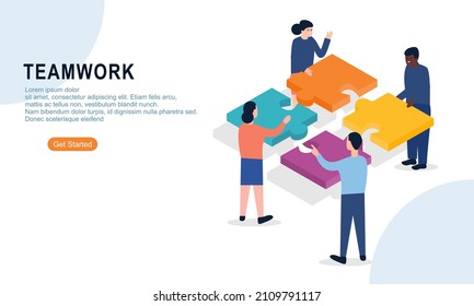 Work Team Joining Puzzle Pieces Brainstorming Stock Vector (Royalty ...