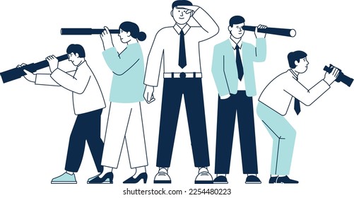 Work team looking to future. Business strategy vision