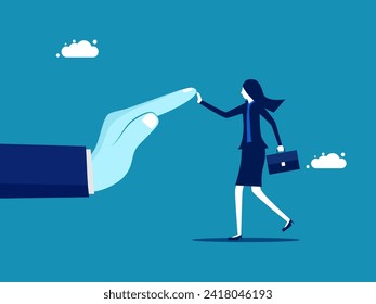 Trabajar en equipo y apoyarse mutuamente. pequeña empresaria coopera con una gran empresa