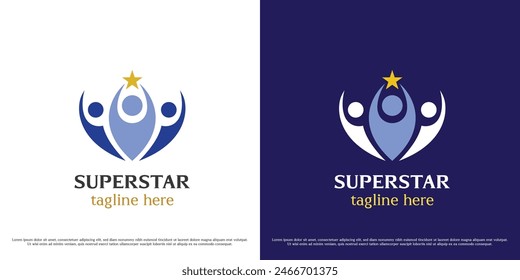 Work teamwork logo design illustration. Silhouettes of people group individuals colleagues friends office work company business leader star success achievement. Modern minimal simple flat icon symbol.