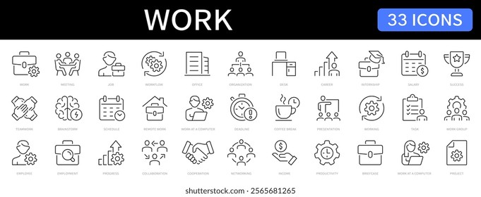 Work thin line icons set. Career, job, employee, cooperation, office editable stroke icon. Vector