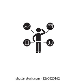 Work thoughts black vector concept icon. Work thoughts flat illustration, sign