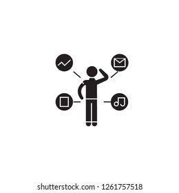Work thoughts black vector concept icon. Work thoughts flat illustration, sign