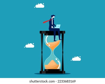 work with time Businessman working on hourglass. business concept