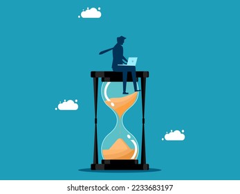work with time Businessman working on hourglass. business concept