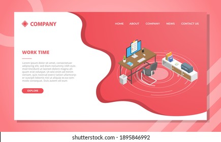 work time concept for website template or landing homepage design with isometric style