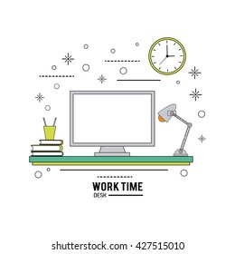 Work time design. Office icon. Colorful illustration