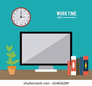 Work time design. Office icon. Colorful illustration