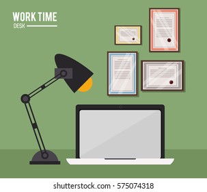 work time desk laptop lamp certificate