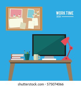 Work Time Desk Space Laptop Lamp Notice Board