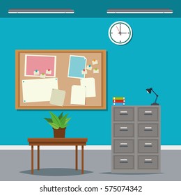 work time desk table cabinet file clock plant