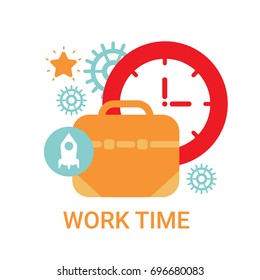 Work Time Icon Working Process Organization Concept Banner Flat Vector Illustration