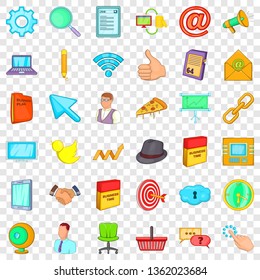 Work time icons set. Cartoon style of 36 work time vector icons for web for any design