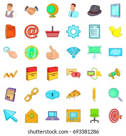 Work time icons set. Cartoon style of 36 work time vector icons for web isolated on white background