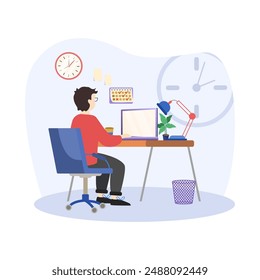 Work time illustration. Time management concept planning, organization, working time. Time organization efficiency. Schedule job project team. Vector illustration.