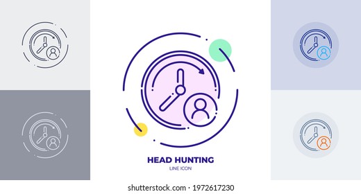 work time line art vector icon. Outline symbol of head hunting. Human resources relates sign made of thin stroke. Isolated on background.