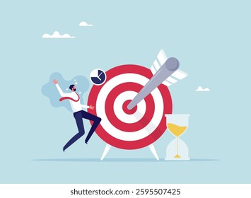 Work time management and complete work before deadlines, strategies, challenges, business plans, businessman managed to reach the target and on time