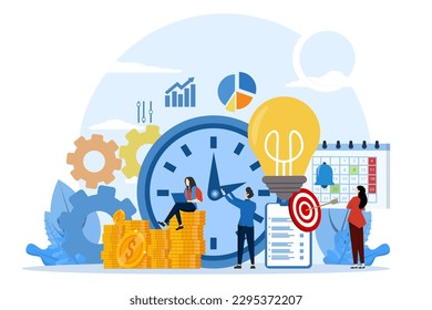 Work time management concept. Time management planning, organization and control concept for efficient successful and profitable business. business team. Vector illustration with characters.