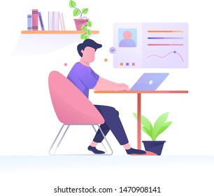 work time on desk flat illustration