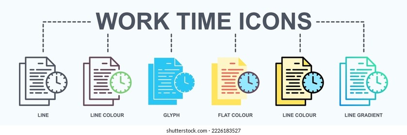 Work time vector icons. Office documents management sign symbol. Business planer pictogram.