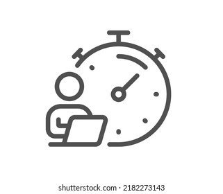 Work timer line icon. Task stopwatch time sign. Online countdown clock symbol. Quality design element. Linear style timer icon. Editable stroke. Vector