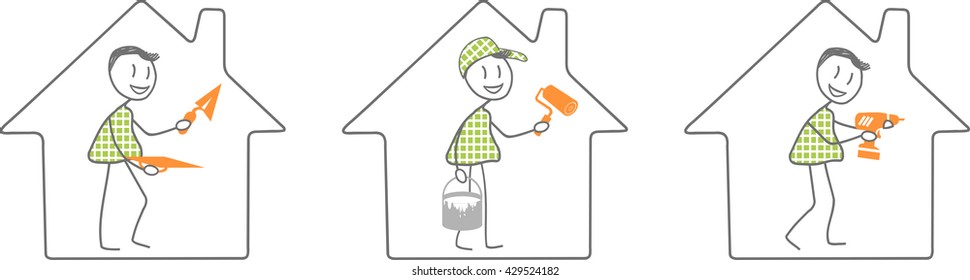 Work and tinker in house illustration
A man made of masonry and painting work in a House