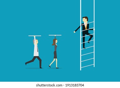 Work together to build a ladder, Vector illustration in flat style